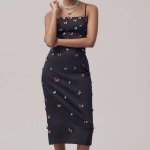 Anthropologie Butterfly Midi Dress in Black Onyx & 3D Butterflies. Size 1X. New!